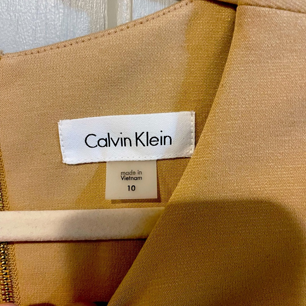 Calvin Klein Camel colored dress with suede trim, Size 10